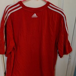 Vintage red and white three striped adidas tee